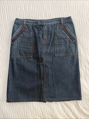 DKNY Dark Blue Denim Pencil Skirt with Zipper Accents - Sz 30